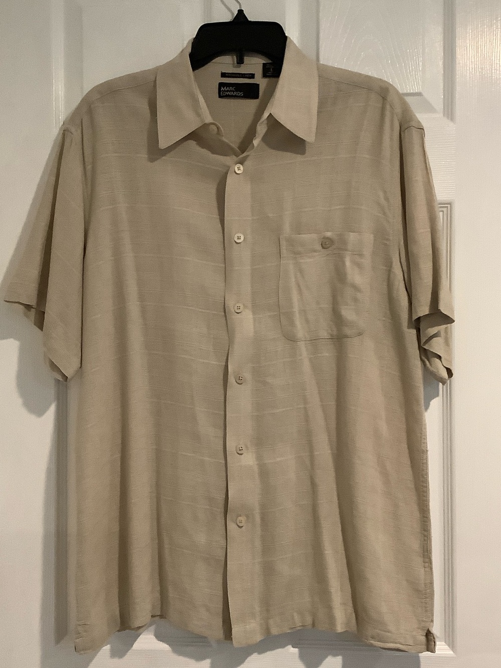 MARC EDWARDS Men’s Linen Blend Beige Neutral Capsule Coastal Resortwear Shirt L